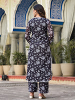 Thumbnail for Varanga Women Black Kota Check Floral Printed Kurta With Bottom - Distacart