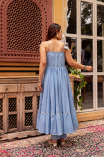 Thumbnail for Pomcha Jaipur Gaurangi Powder Blue Gota Patti Cotton Tiered Anarkali Set