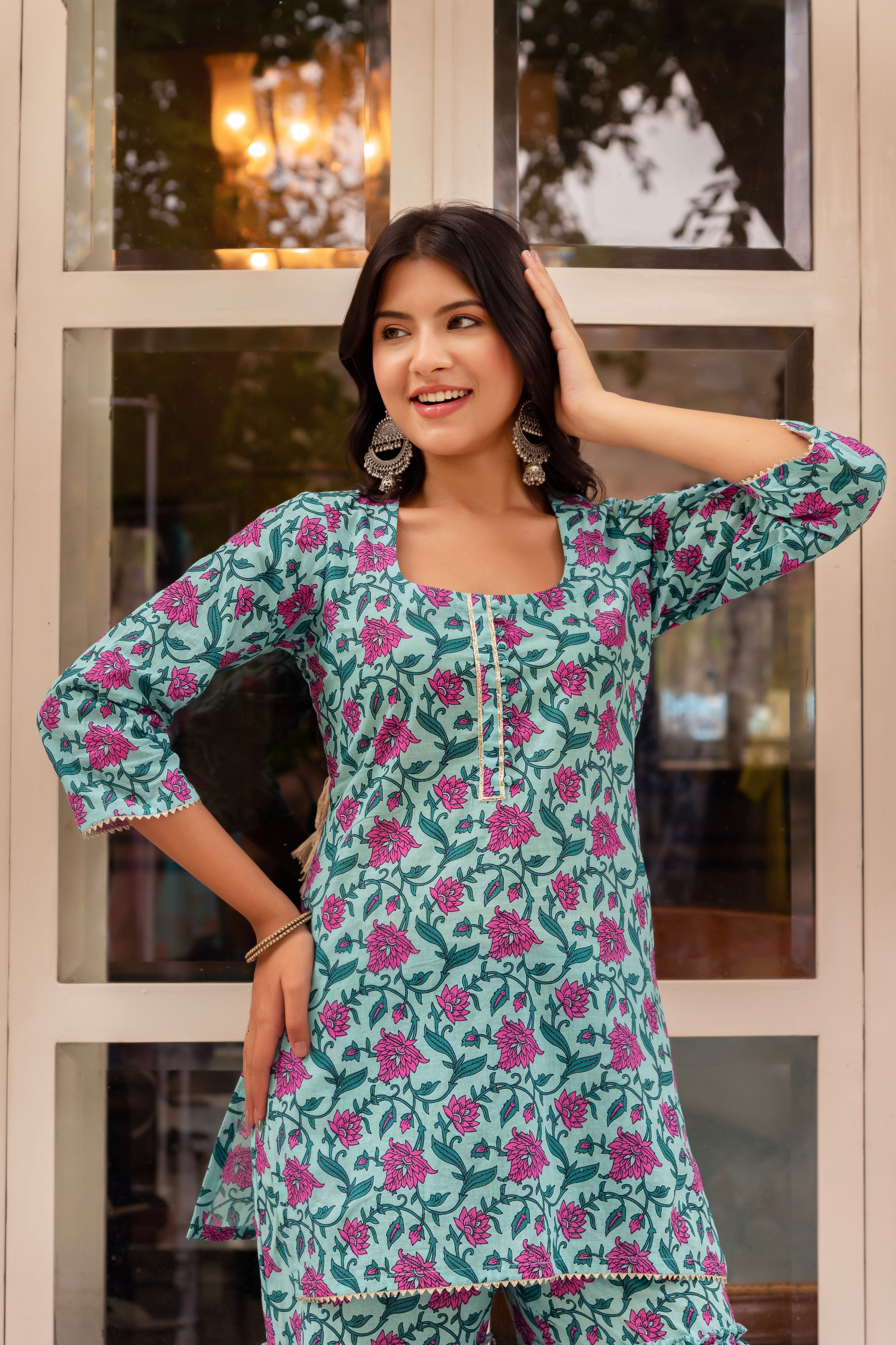Pomcha Jaipur Gaurangi Kanchan Blue Printed Sharara Set