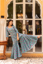 Thumbnail for Pomcha Jaipur Gaurangi Kanchan Blue Printed Sharara Set