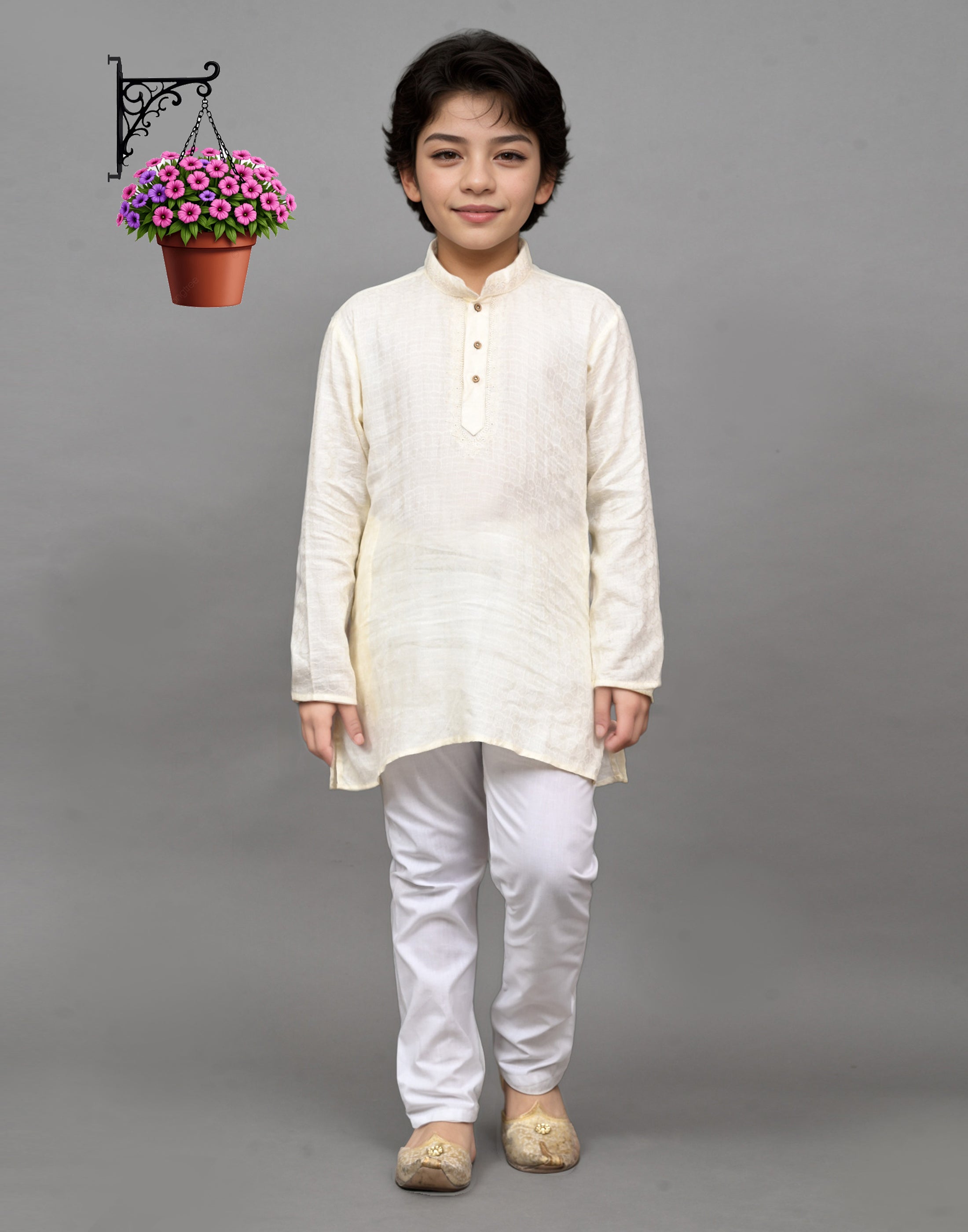 Bluesaanchi White Self-Design Embroidered Kurta Set – Timeless & Sophisticated for Your Little One