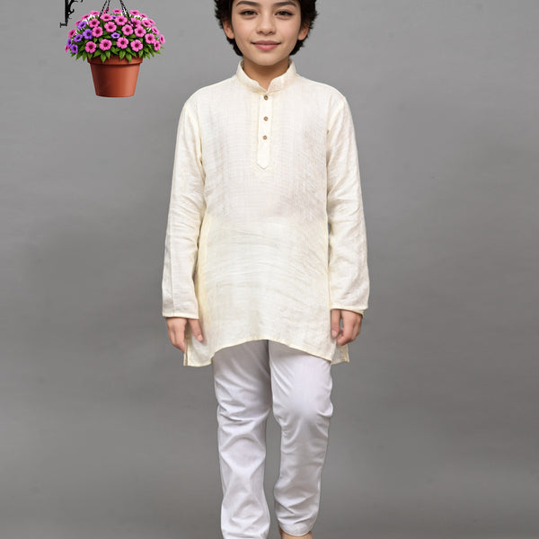 Bluesaanchi White Self-Design Embroidered Kurta Set – Timeless & Sophisticated for Your Little One