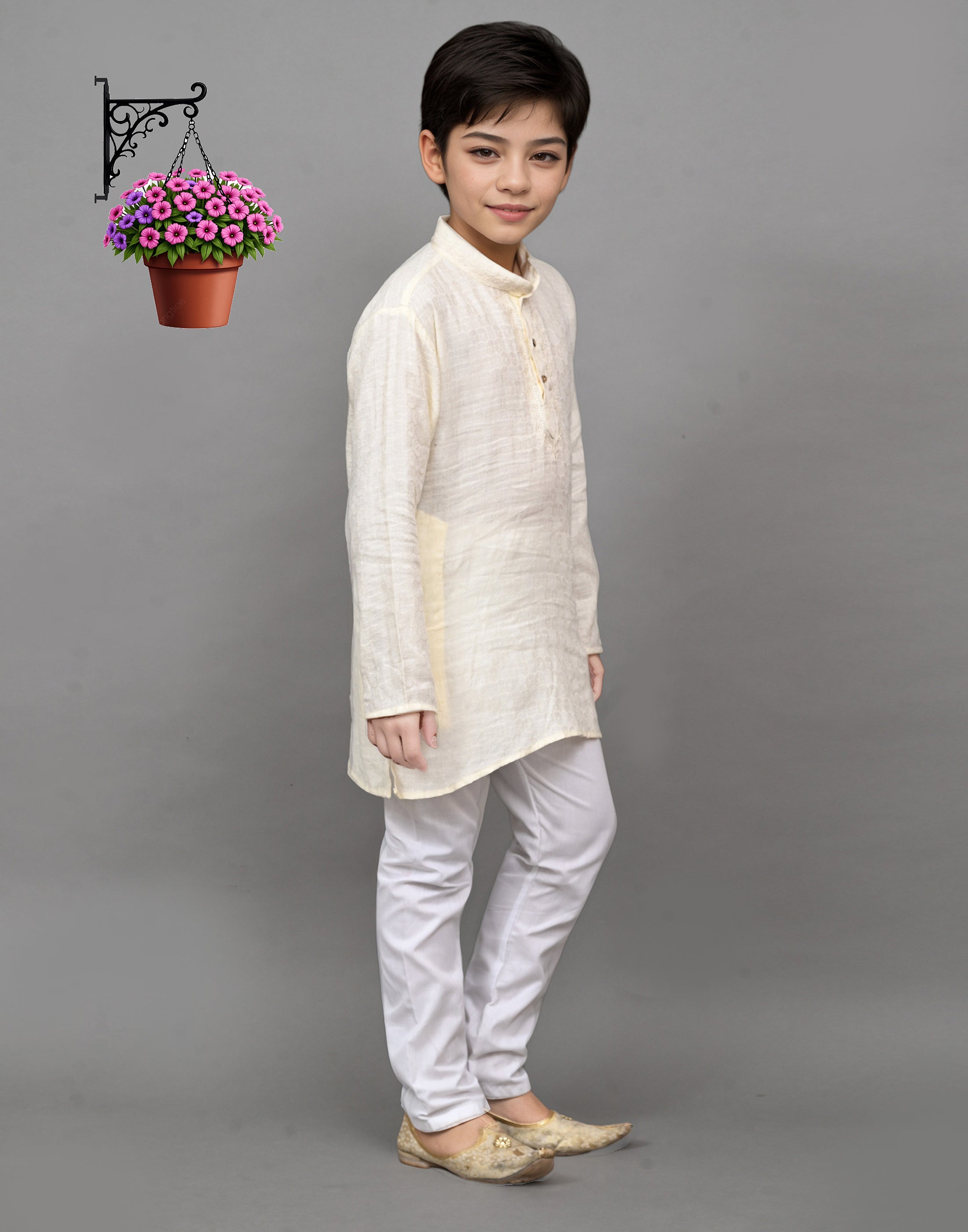 Bluesaanchi White Self-Design Embroidered Kurta Set – Timeless & Sophisticated for Your Little One