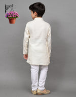Thumbnail for Bluesaanchi White Self-Design Embroidered Kurta Set – Timeless & Sophisticated for Your Little One