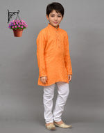 Thumbnail for Bluesaanchi Orange Self-Design Embroidered Kurta Set – Bold & Stylish for Your Little One