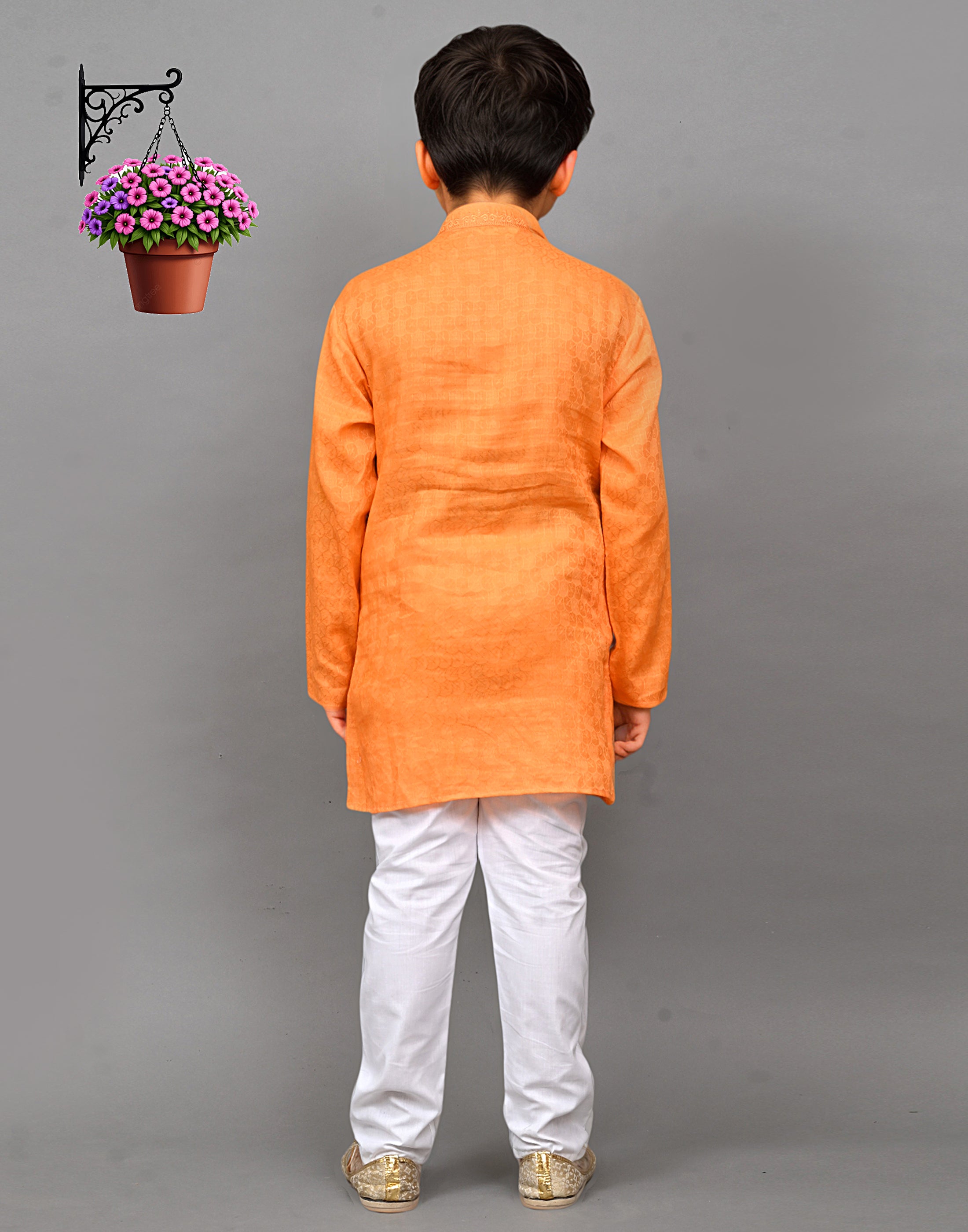 Bluesaanchi Orange Self-Design Embroidered Kurta Set – Bold & Stylish for Your Little One