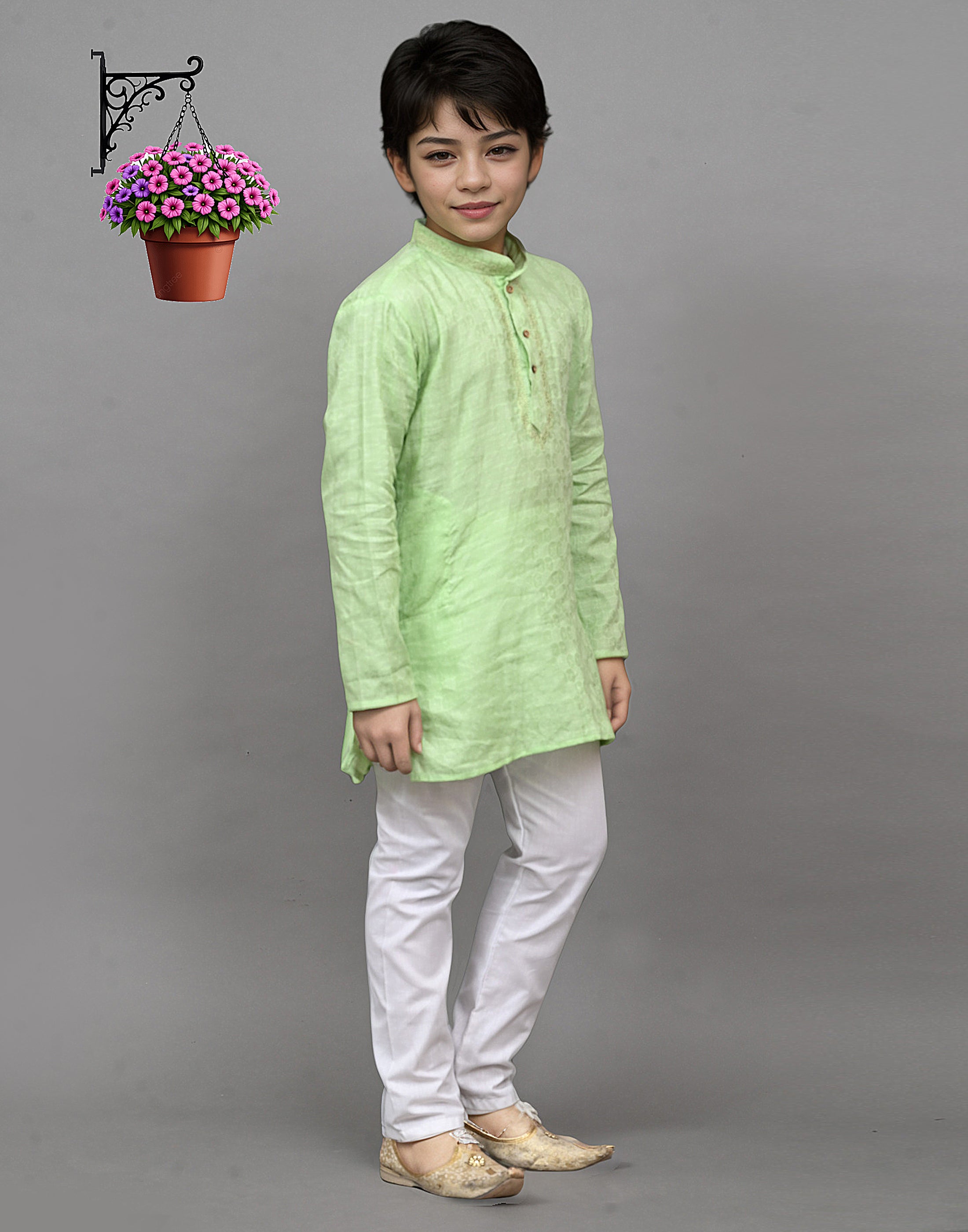 Bluesaanchi Lime Green Self-Design Embroidered Kurta Set – Playful & Festive for Your Little One