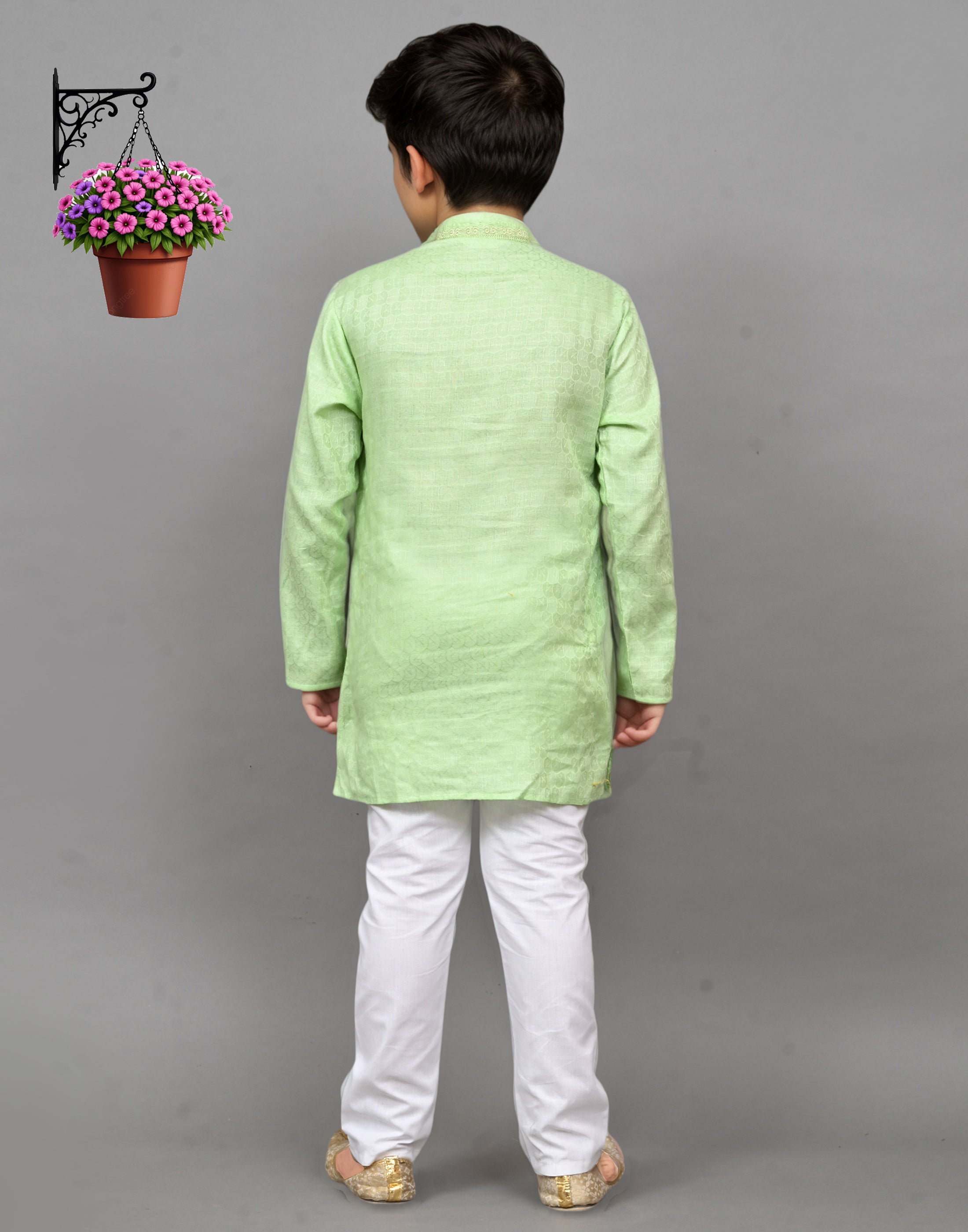 Bluesaanchi Lime Green Self-Design Embroidered Kurta Set – Playful & Festive for Your Little One