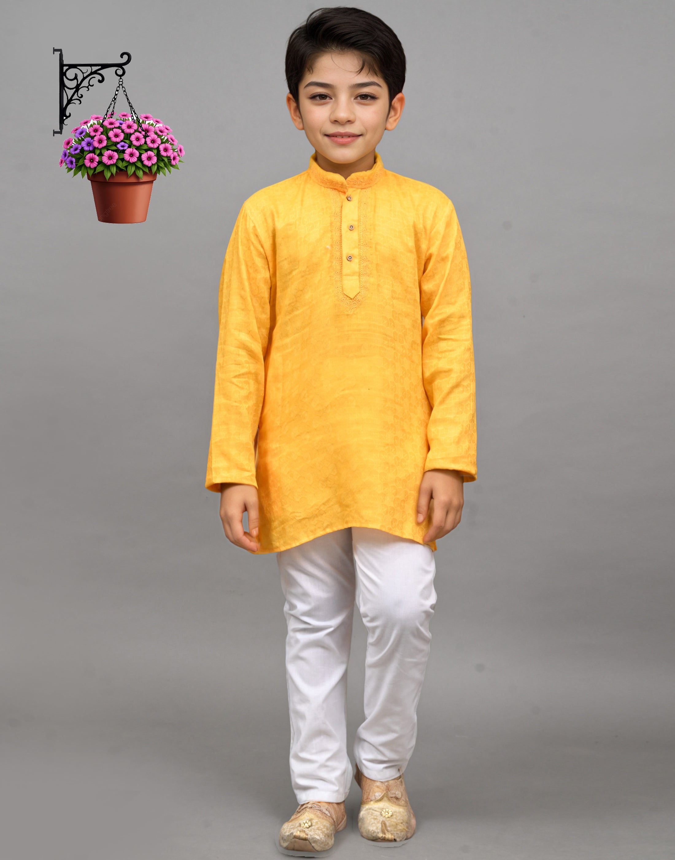 Bluesaanchi Yellow Self-Design Embroidered Kurta Set – Bright & Joyful for Your Little One