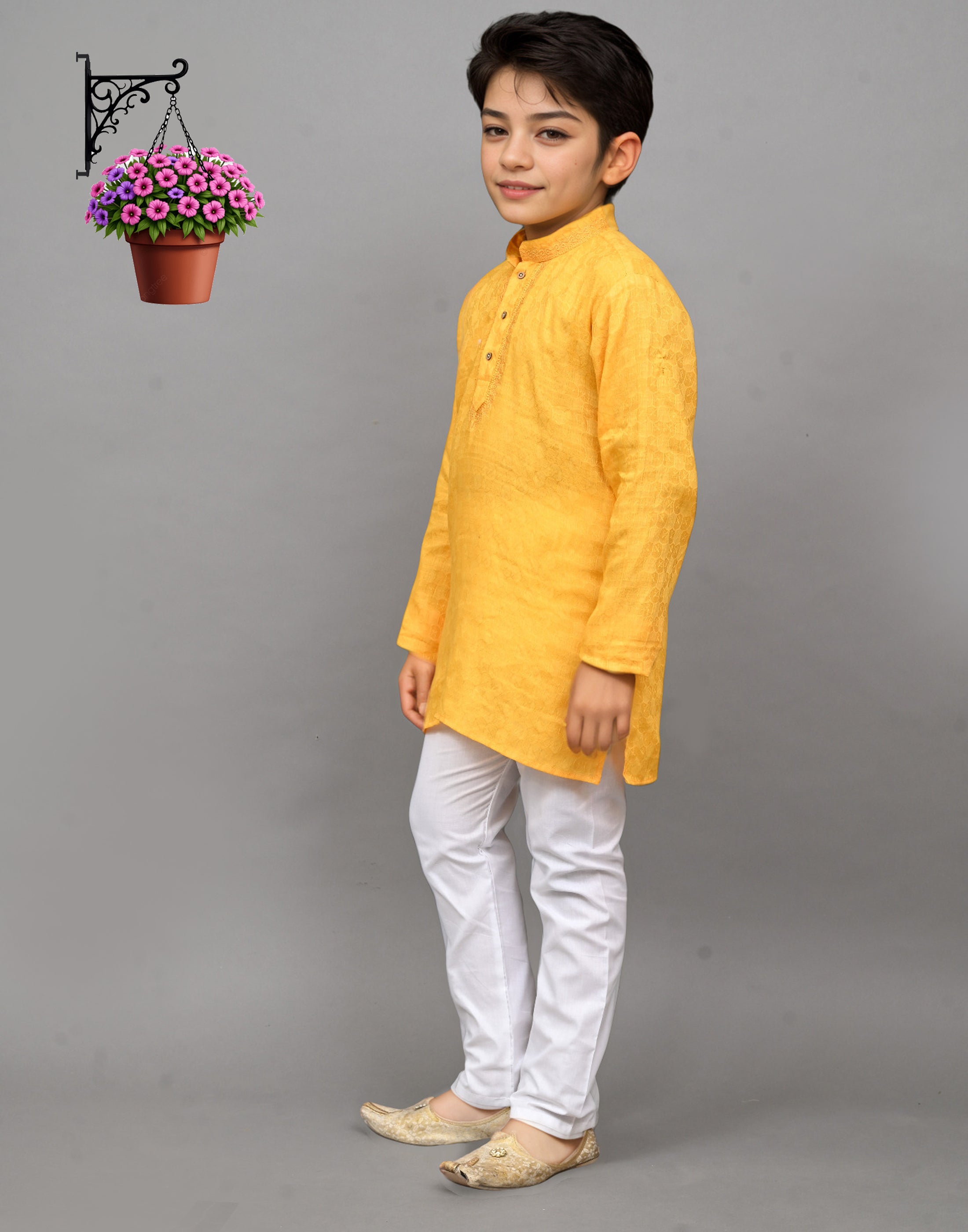 Bluesaanchi Yellow Self-Design Embroidered Kurta Set – Bright & Joyful for Your Little One