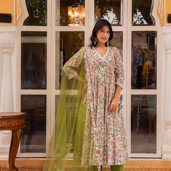 Pomcha Jaipur Gaurangi Aamira Cotton Angrakha Set - Distacart