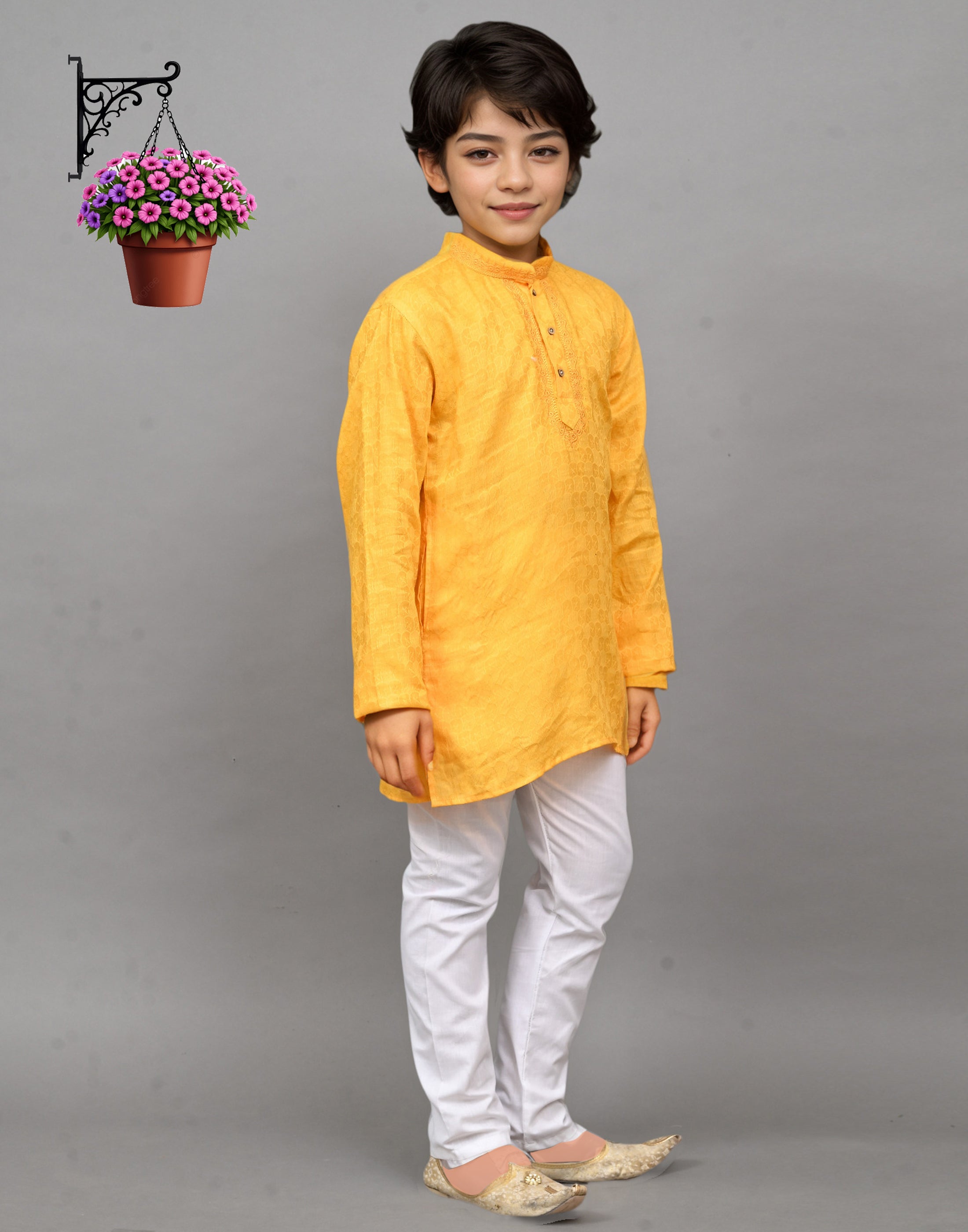 Bluesaanchi Yellow Self-Design Embroidered Kurta Set – Bright & Joyful for Your Little One