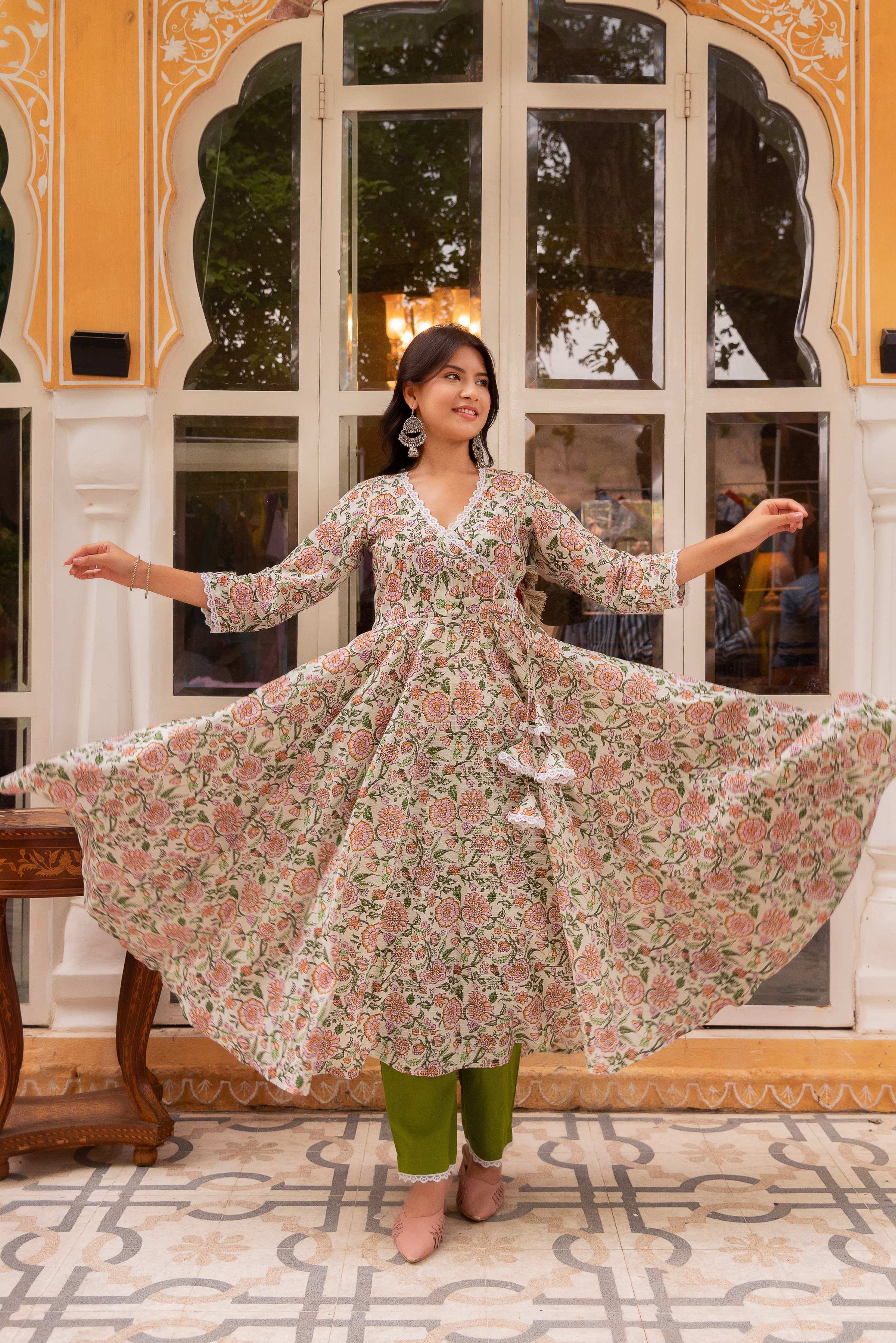 Pomcha Jaipur Gaurangi Aamira Cotton Angrakha Set - Distacart
