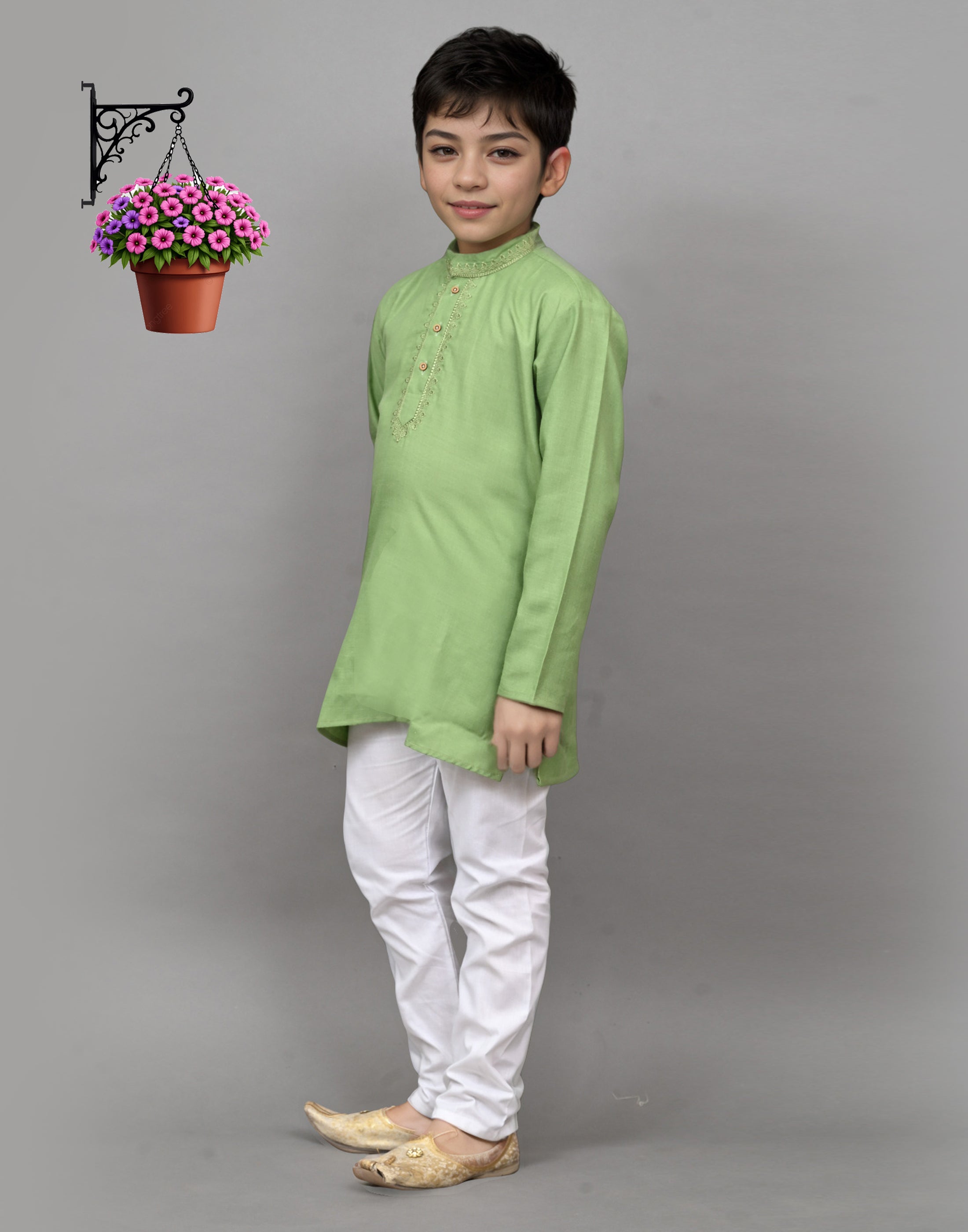 Bluesaanchi Light Green Embroidered Kurta Set – Fresh & Charming for Your Little One