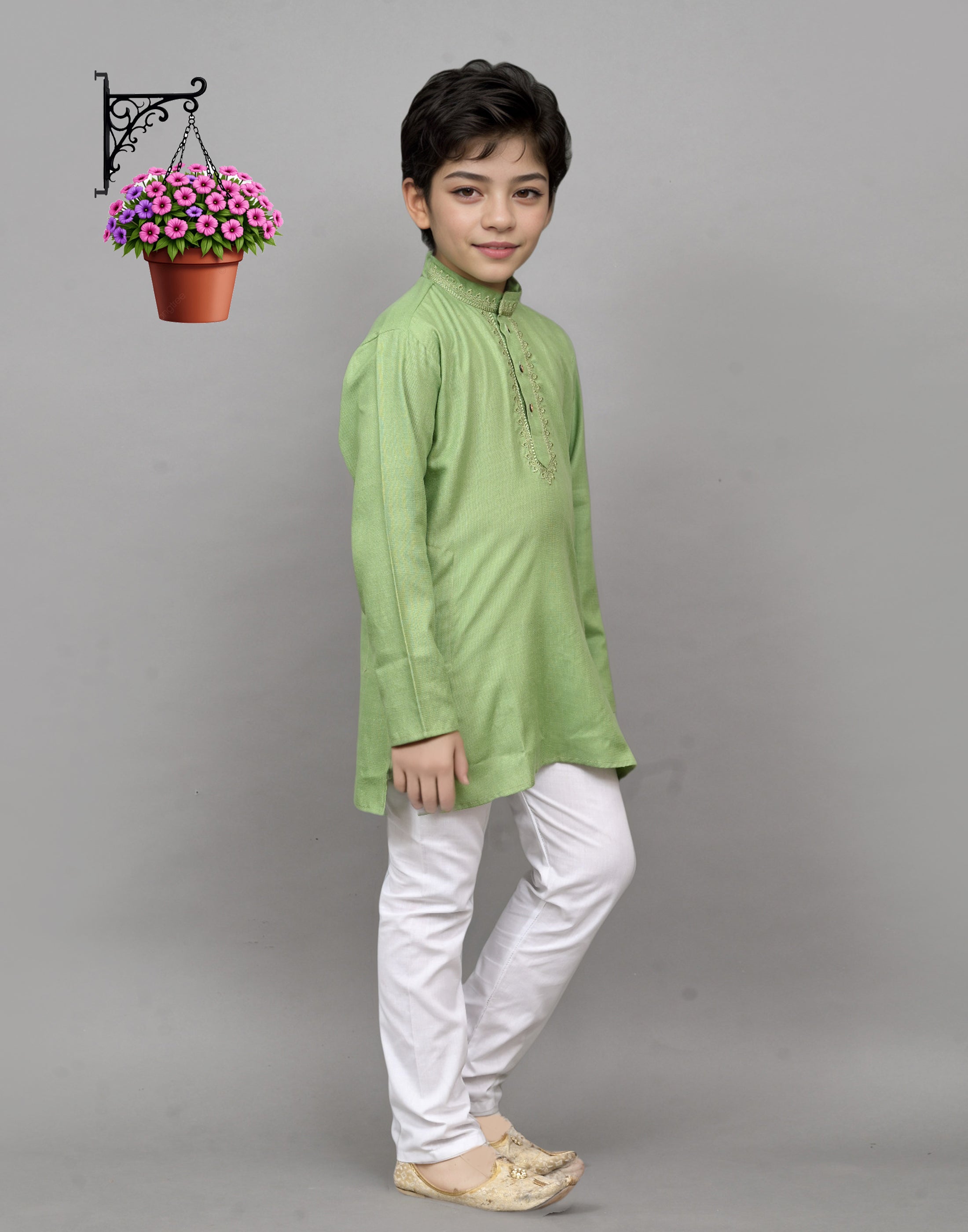 Bluesaanchi Light Green Embroidered Kurta Set – Fresh & Charming for Your Little One