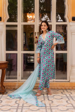 Thumbnail for Pomcha Jaipur Gaurangi Aasmani Blue Cotton Suit Set