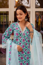 Thumbnail for Pomcha Jaipur Gaurangi Aasmani Blue Cotton Suit Set