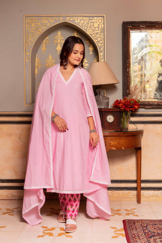 Pomcha Jaipur Gaurangi Pink Printed Pants Cotton Suit Set - Distacart