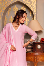 Thumbnail for Pomcha Jaipur Gaurangi Pink Printed Pants Cotton Suit Set