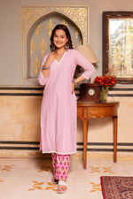 Thumbnail for Pomcha Jaipur Gaurangi Pink Printed Pants Cotton Suit Set