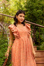 Thumbnail for Pomcha Jaipur Gaurangi Peach Aasma Cotton Printed Dress