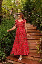 Thumbnail for Pomcha Jaipur Gaurangi Red Inaya Cotton Printed Dress