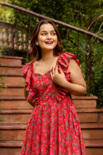 Thumbnail for Pomcha Jaipur Gaurangi Red Inaya Cotton Printed Dress