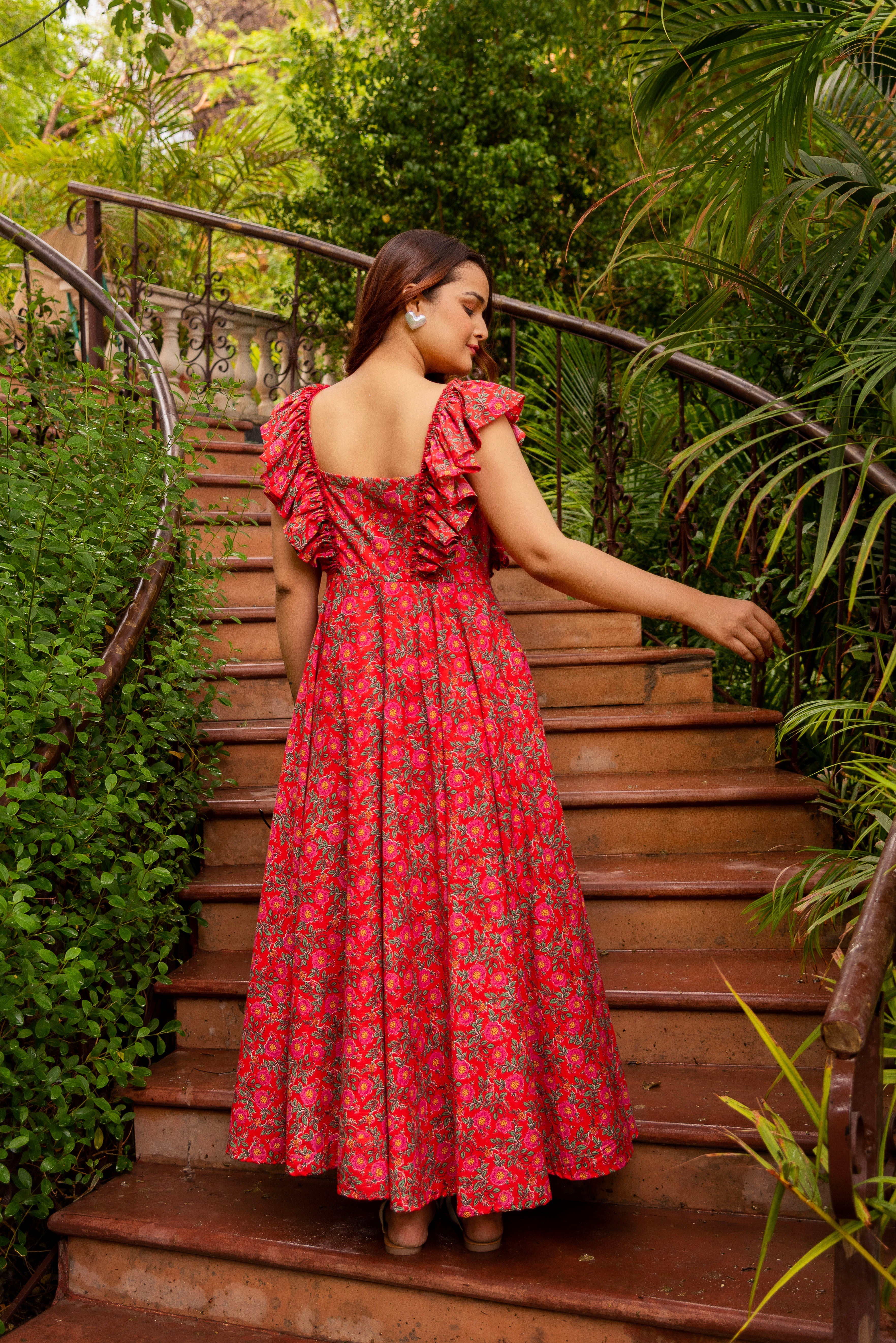 Pomcha Jaipur Gaurangi Red Inaya Cotton Printed Dress