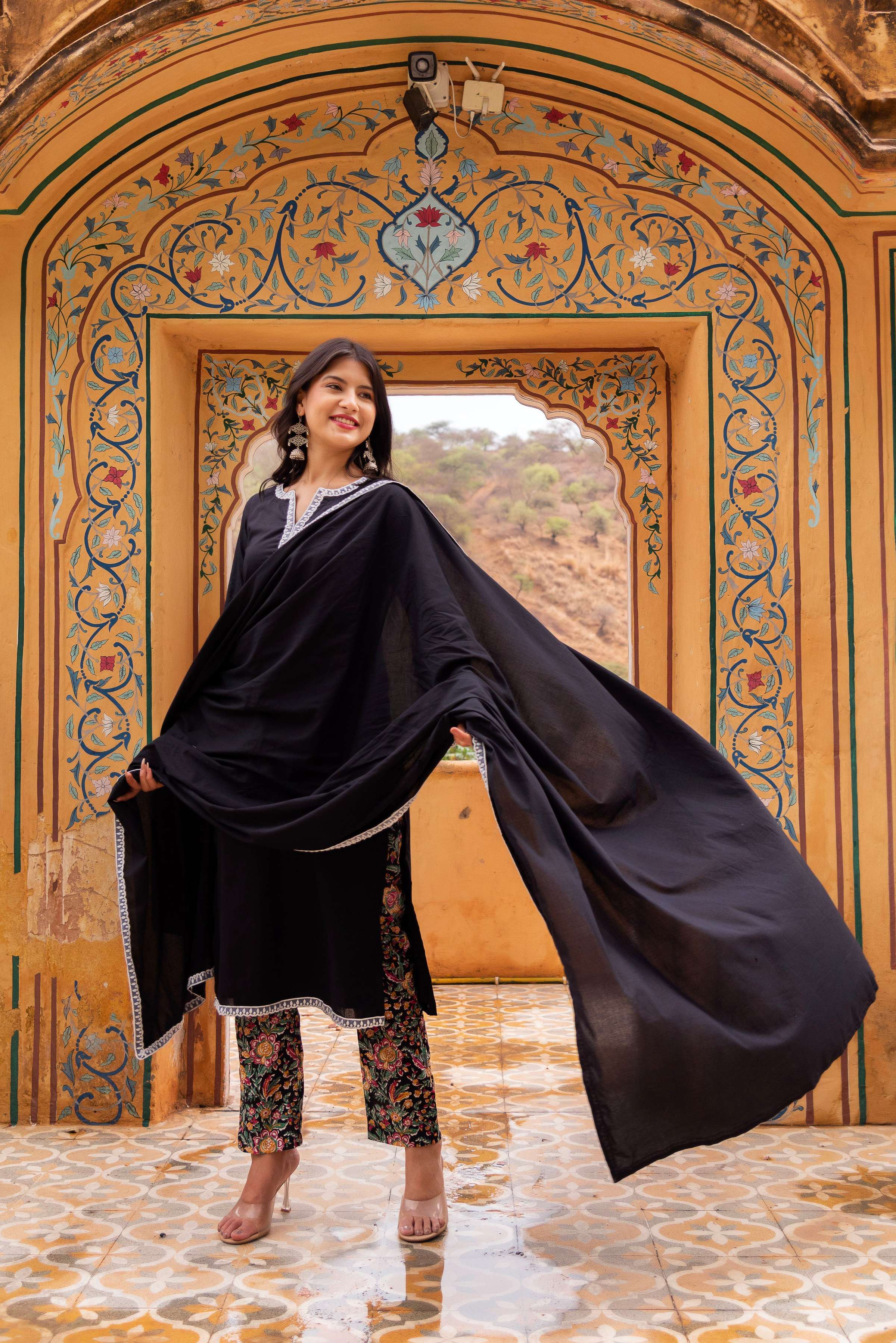 Pomcha Jaipur Gaurangi Black Printed Pants Cotton Suit Set - Distacart