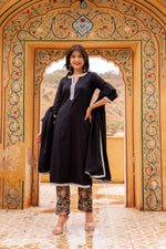 Thumbnail for Pomcha Jaipur Gaurangi Black Printed Pants Cotton Suit Set