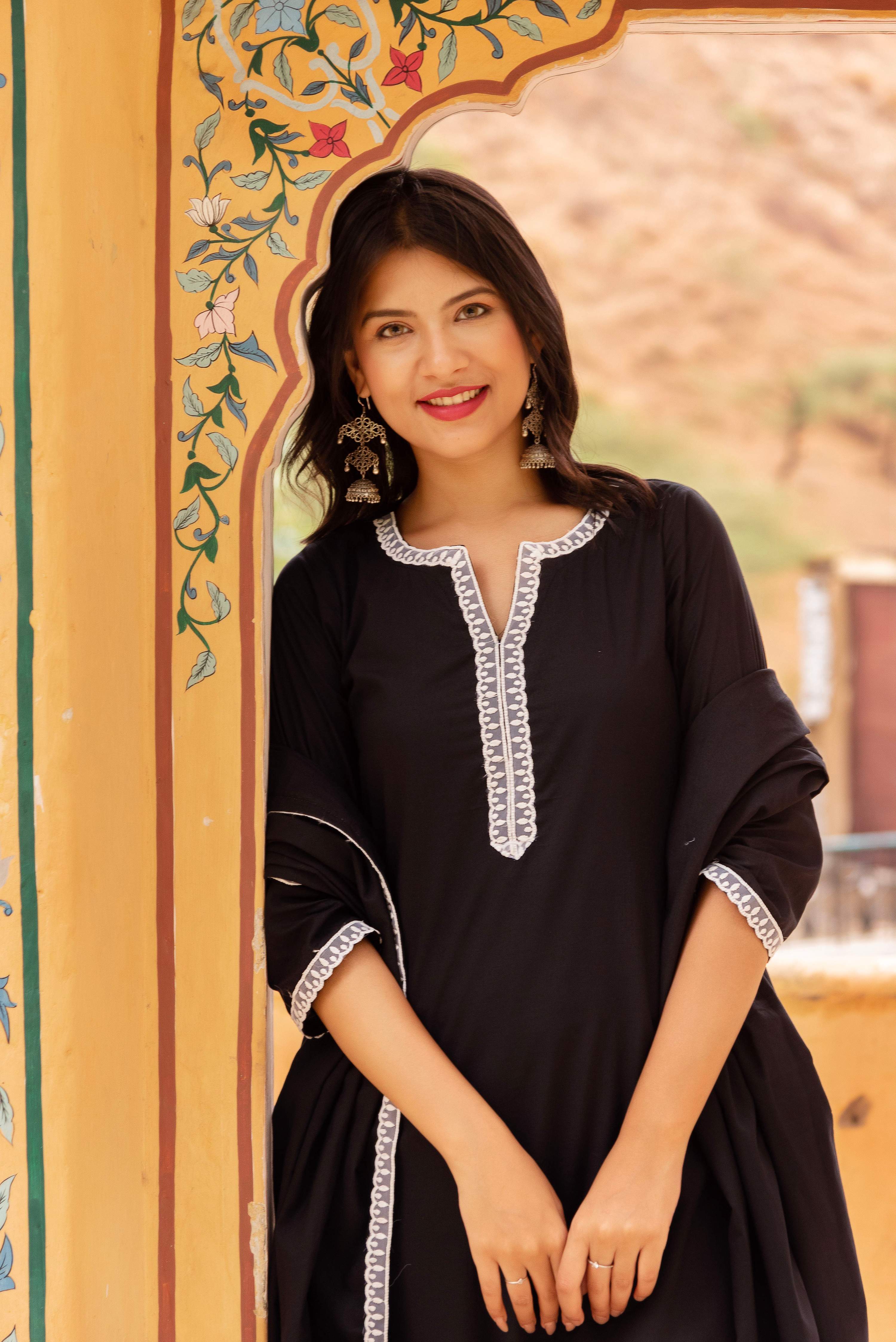 Pomcha Jaipur Gaurangi Black Printed Pants Cotton Suit Set - Distacart