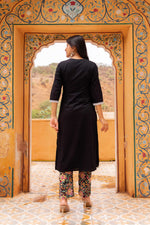 Thumbnail for Pomcha Jaipur Gaurangi Black Printed Pants Cotton Suit Set