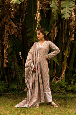 Pomcha Jaipur Gaurangi Grey Ph0Ol Jaal Cotton Suit Set - Distacart