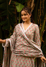 Thumbnail for Pomcha Jaipur Gaurangi Grey Ph0Ol Jaal Cotton Suit Set