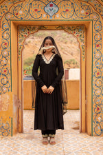 Thumbnail for Pomcha Jaipur Gaurangi Black Rose Cotton Anarkali Set