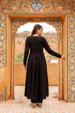 Thumbnail for Pomcha Jaipur Gaurangi Black Rose Cotton Anarkali Set