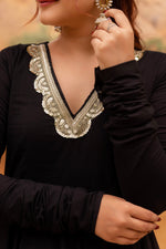 Thumbnail for Pomcha Jaipur Gaurangi Black Rose Cotton Anarkali Set