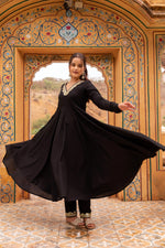Thumbnail for Pomcha Jaipur Gaurangi Black Rose Cotton Anarkali Set