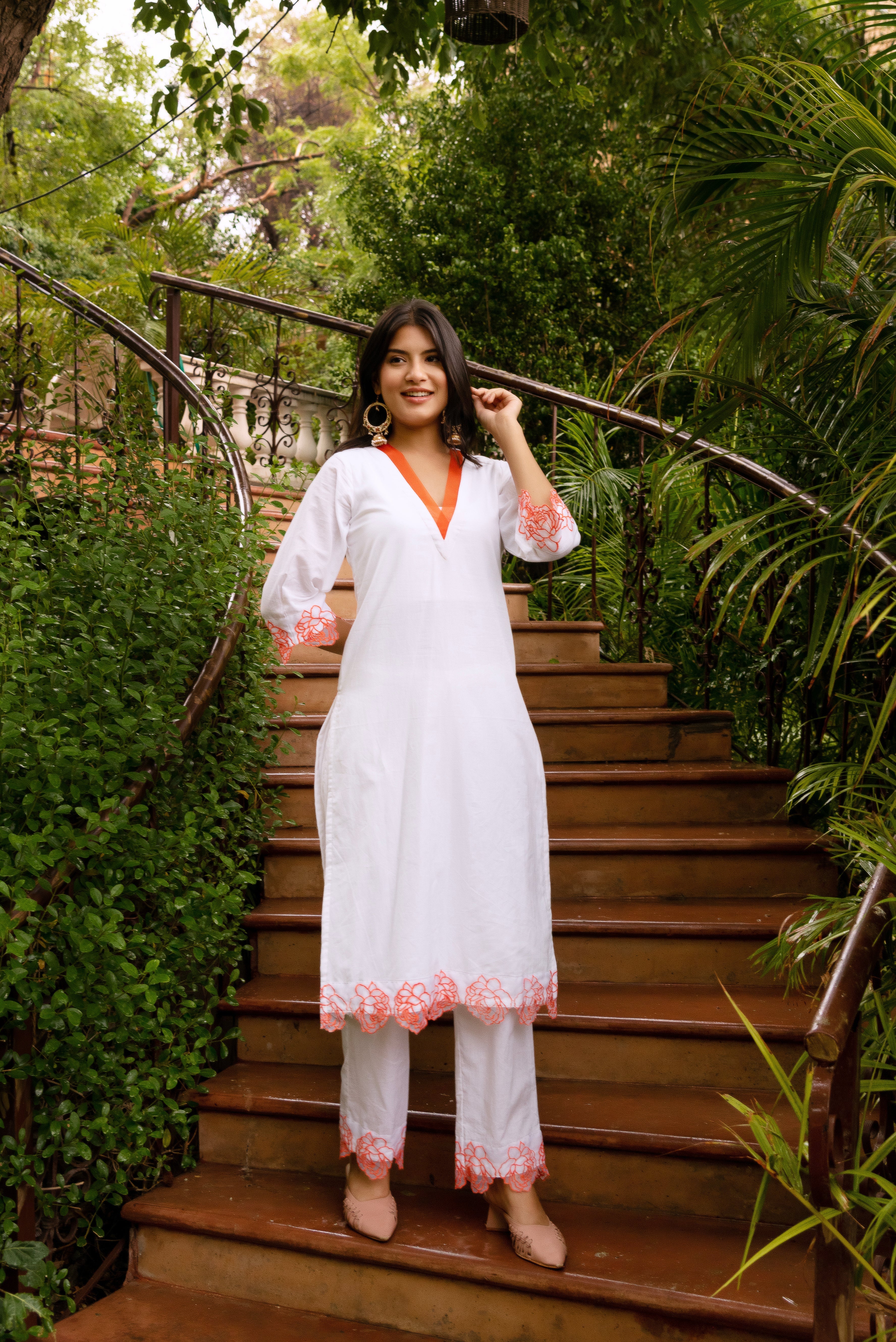 Pomcha Jaipur Gaurangi Ruhani White Embroidery Suit Set