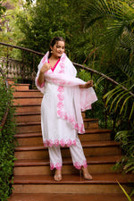 Thumbnail for Pomcha Jaipur Gaurangi Ruzma White Embroidery Cotton Suit Set