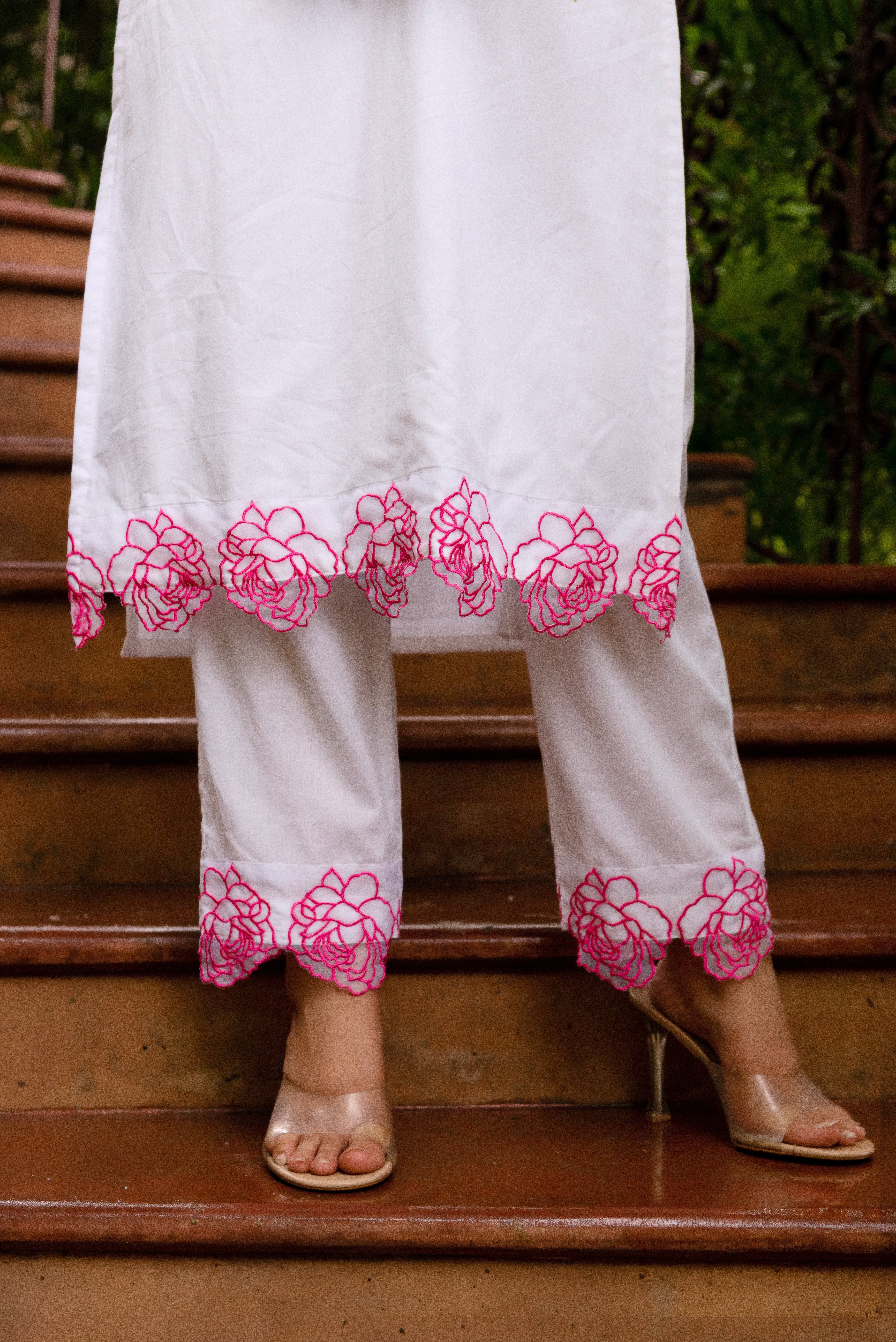 Pomcha Jaipur Gaurangi Ruzma White Embroidery Cotton Suit Set