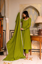 Thumbnail for Pomcha Jaipur Gaurangi Green Embroidery Cotton Anarkali Set