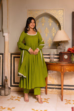 Thumbnail for Pomcha Jaipur Gaurangi Green Embroidery Cotton Anarkali Set