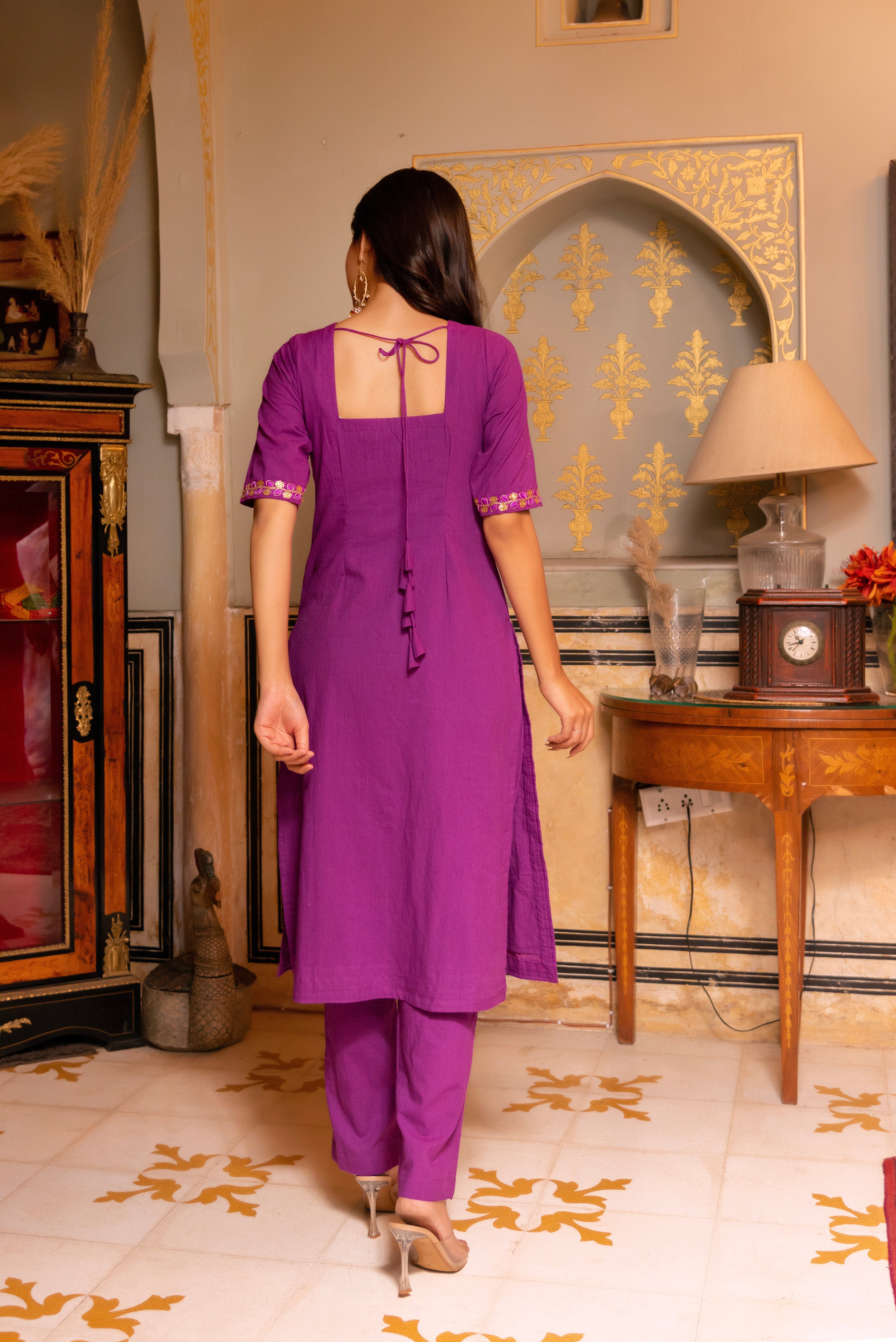 Pomcha Jaipur Gaurangi Purple Gota Lace Embroidery Suit Set
