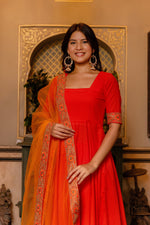 Thumbnail for Pomcha Jaipur Gaurangi Orange Gota Embroidery Cotton Anarkali Set