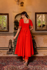 Thumbnail for Pomcha Jaipur Gaurangi Orange Gota Embroidery Cotton Anarkali Set