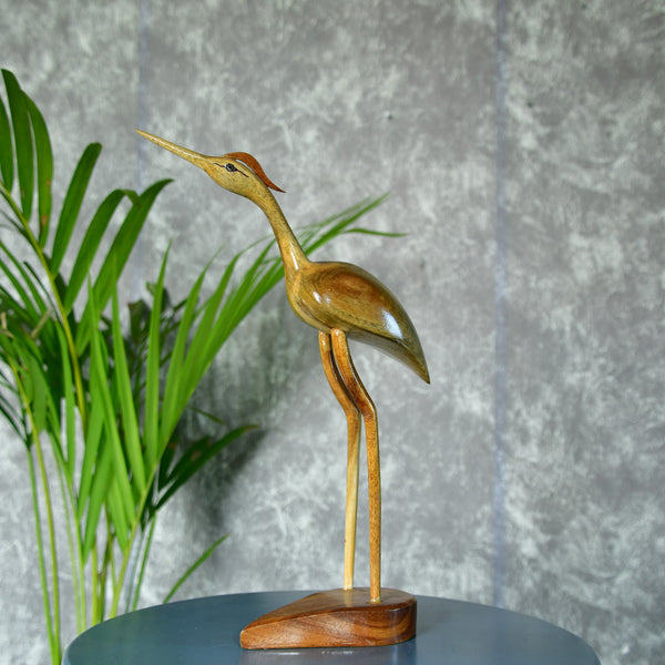 Sowpeace Elegant Wooden Carved Flamingo Sculpture: Premium Abstract Decor Accent