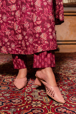 Thumbnail for Pomcha Jaipur Gaurangi Maroon Hand Block Print Cotton Anarkali Set
