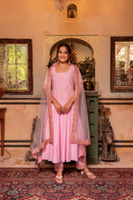 Thumbnail for Pomcha Jaipur Gaurangi Pink Gota Lace Embroidery Cotton Anarkali Set