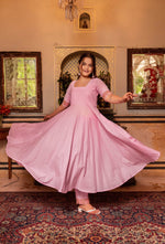 Thumbnail for Pomcha Jaipur Gaurangi Pink Gota Lace Embroidery Cotton Anarkali Set